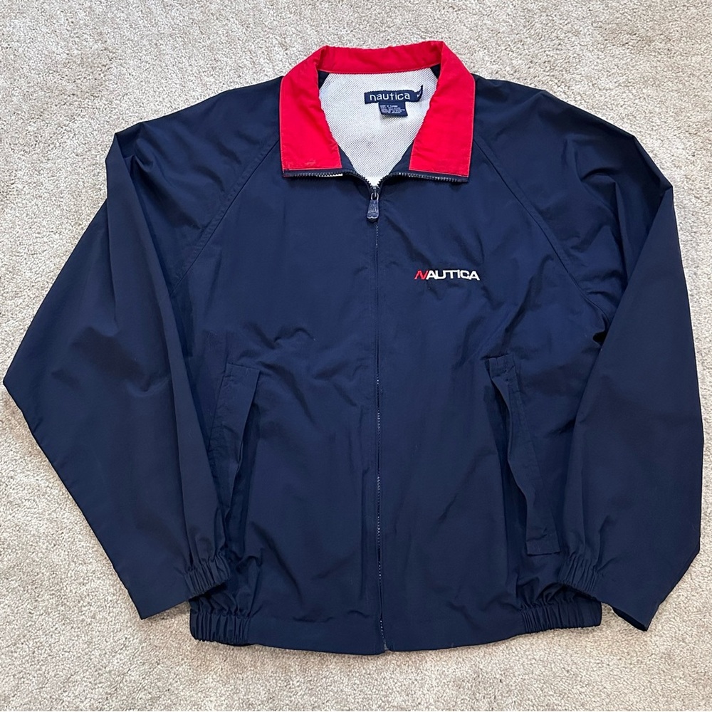 VTG 90s Nautica Challenge Full Zip Double Sided Graphic Windbreaker Jacket⛵️
